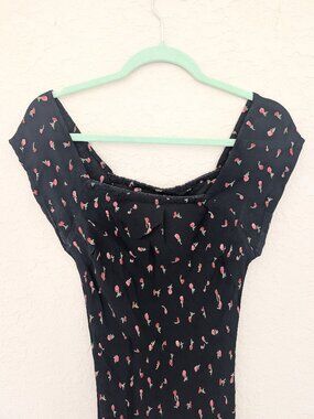 Vintage Angie 100% Rayon Short Cap Sleeved Floral Dress Size M Rose